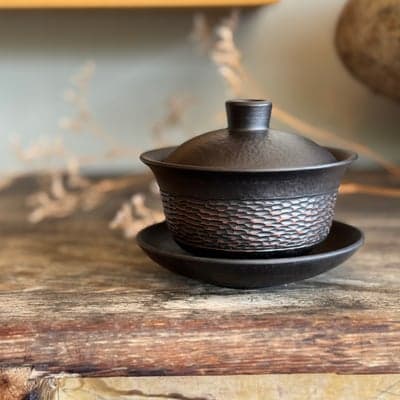 黒窯変 蓋碗 叩き