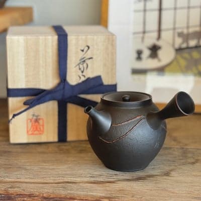 窯変 黒波朱紋 茶注 木箱入