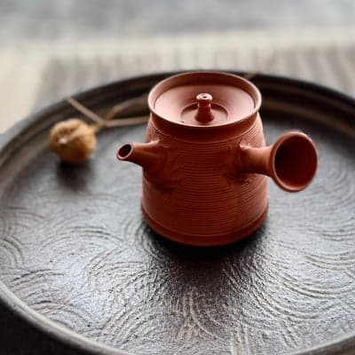 常滑朱泥茶注 糸目 木箱付